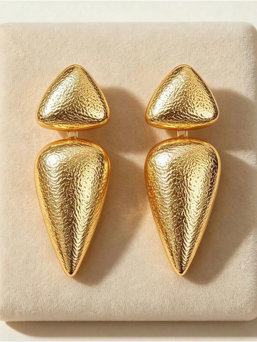 Gold Textured Geometric Drop Earrings - Women Jewelry